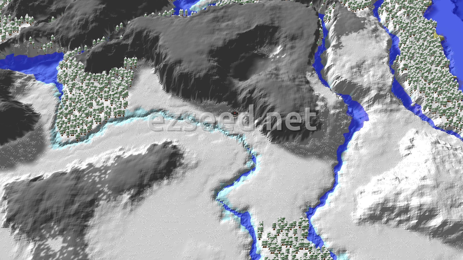 Aerial Minecraft seed map — Snowy Plains Start With Nearby Ancient City