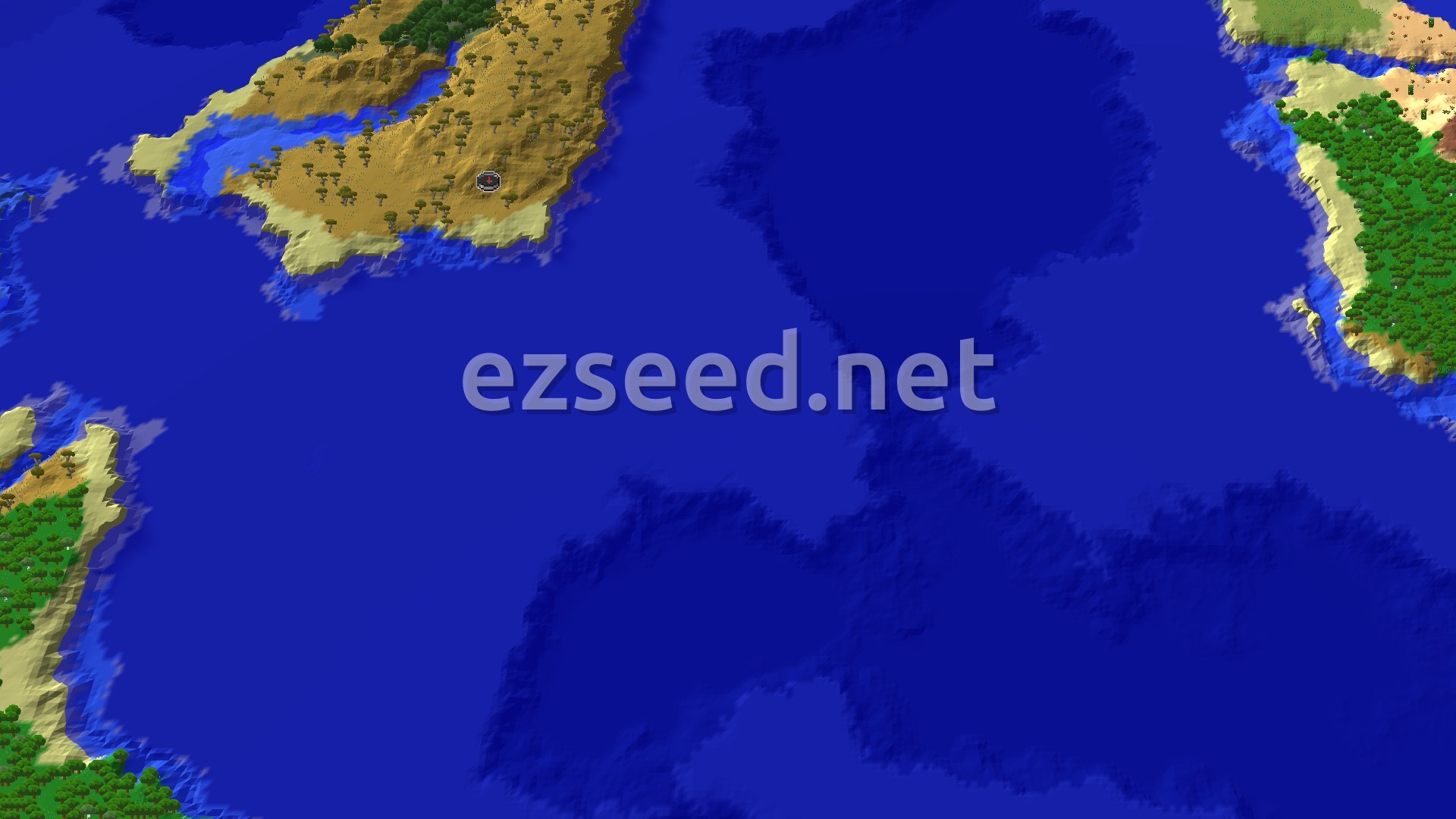 Aerial Minecraft seed map — Savanna and Mangrove Swamp Island in a Lukewarm Ocean