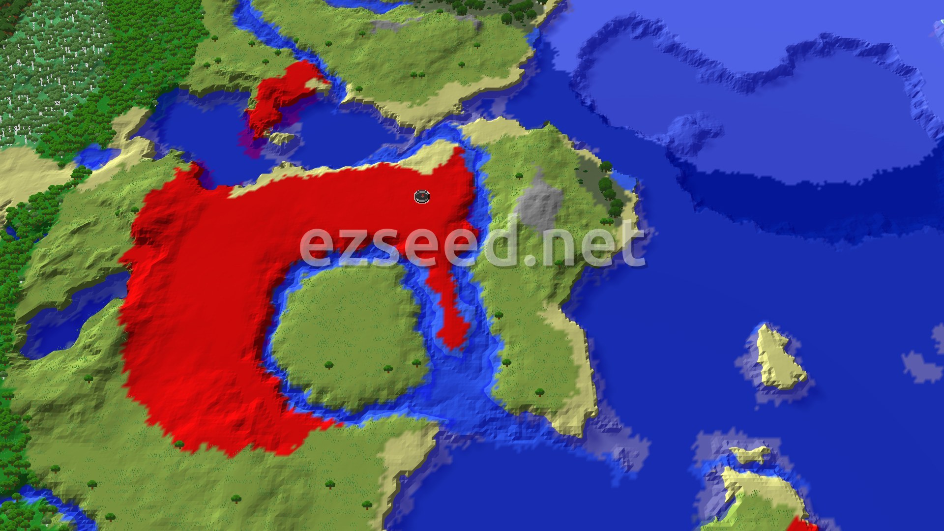 Aerial Minecraft seed map — Dappled Forest Coast With a Frozen Ocean Shore