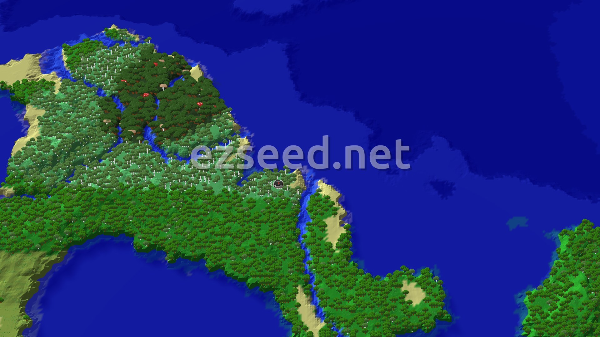 Aerial Minecraft seed map — Old Growth Birch Forest Island With an Abandoned Camp