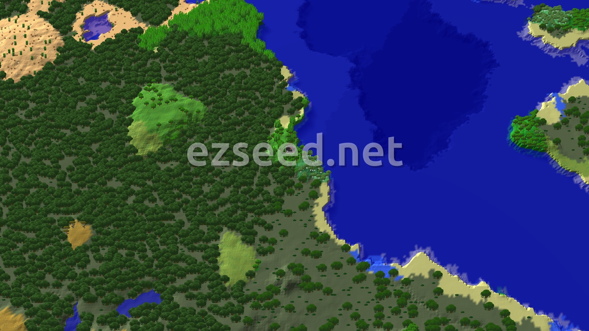 Aerial Minecraft seed map — Mangrove Swamp Coast With Lush Caves Below
