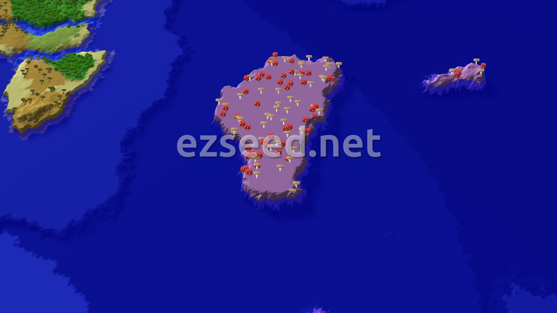 Aerial Minecraft seed map — Jungle Coast with a Bamboo Jungle and Mushroom Island