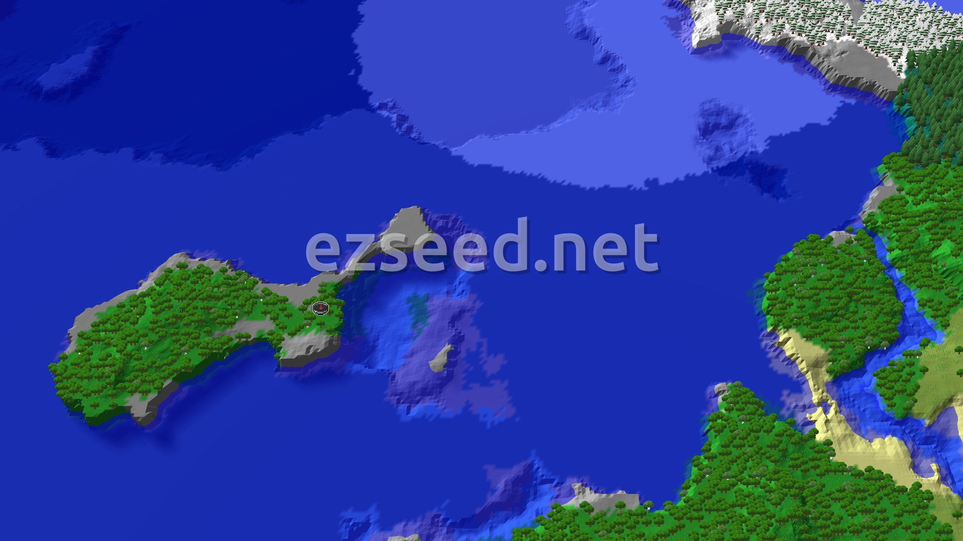 Aerial Minecraft seed map — Forest Island Survival Start in a Cold Ocean