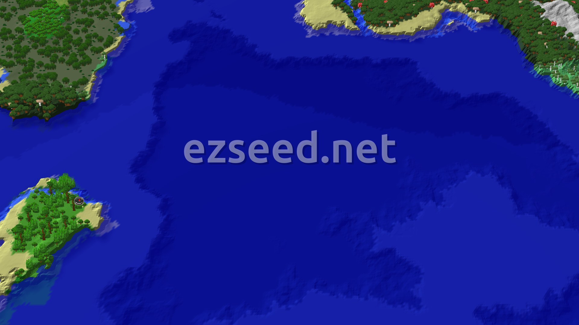 A narrow jungle tip with tall trees and sandy beach at the lower left, with a wide band of dark blue ocean stretching across the middle and forested coast in the distance.