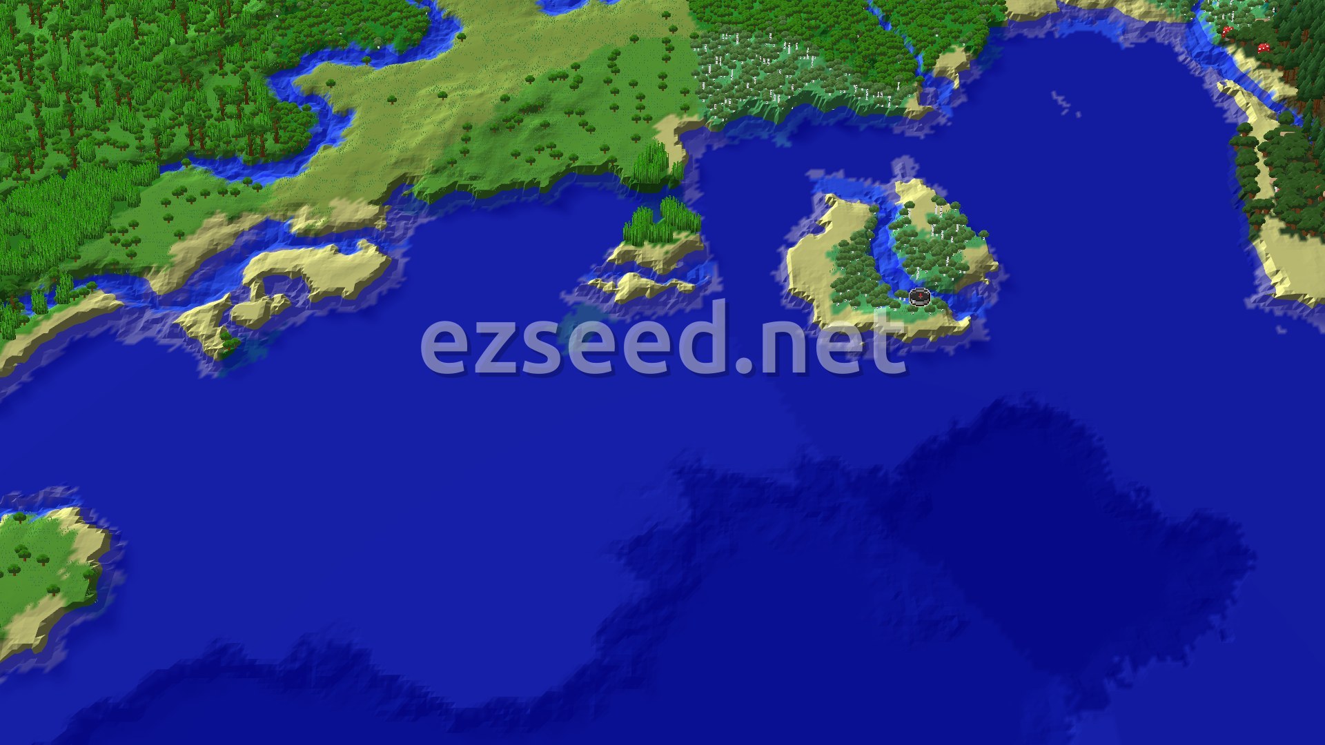 A small island covered in green trees, with sandy beaches and surrounded by vast blue ocean.