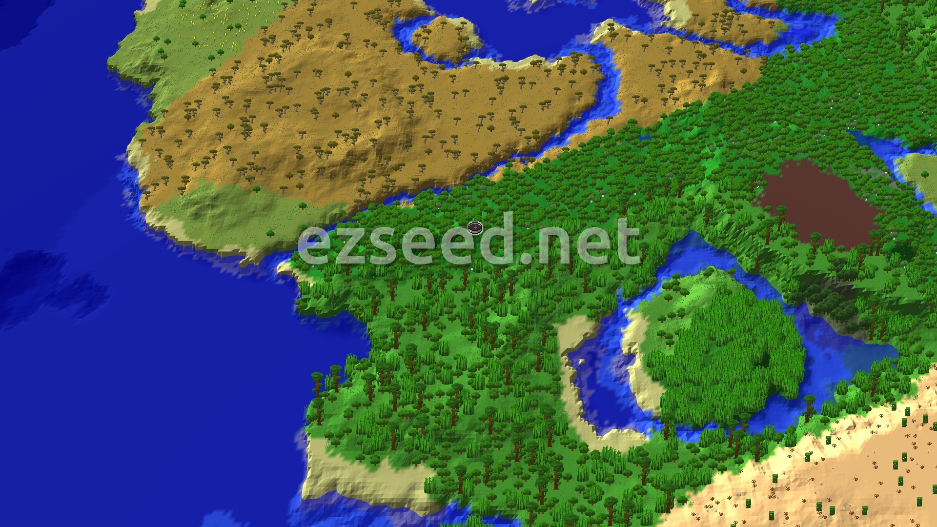 Aerial Minecraft seed map — Jungle Temple by a Forest River