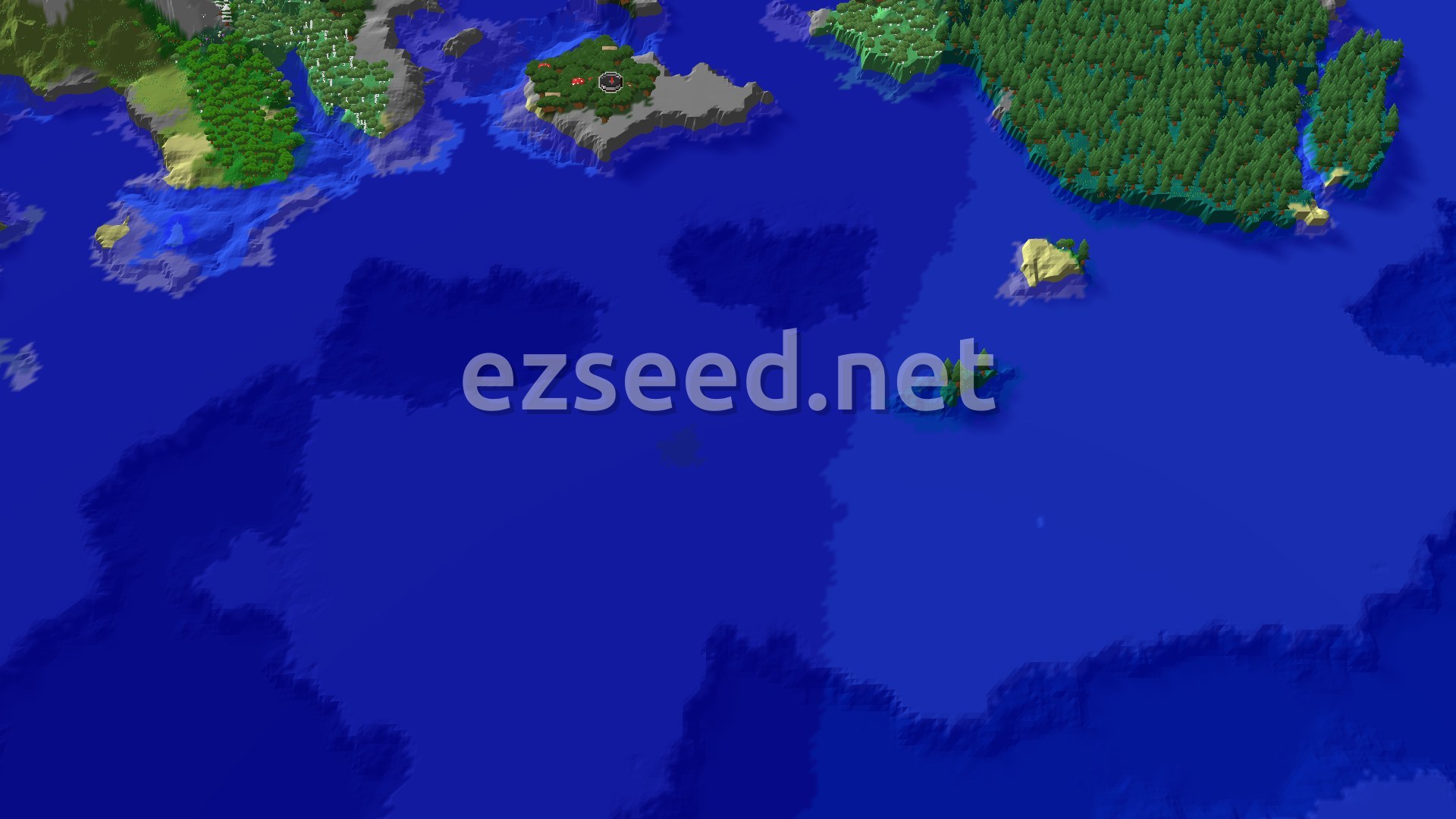 A broad aerial view of a forested island surrounded by ocean, with smaller islands and distant landmasses visible.