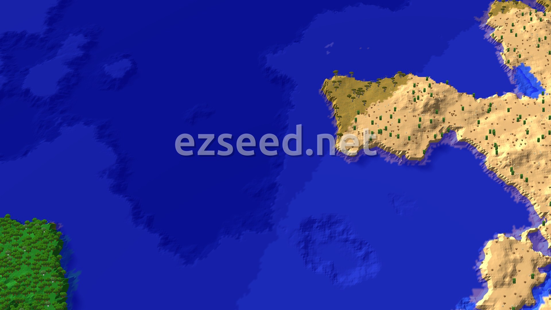 Aerial Minecraft seed map — Desert Coast Beside Warm Ocean and Eroded Badlands