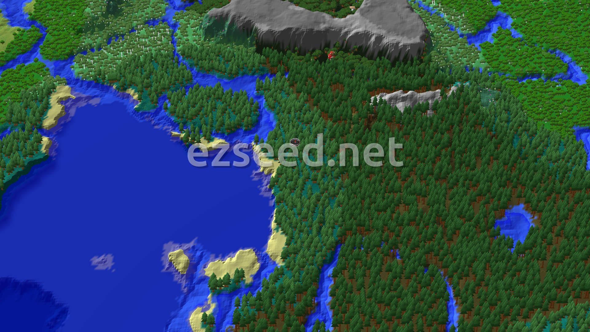 Aerial Minecraft seed map — Abandoned Camp with Taiga and Dark Forest