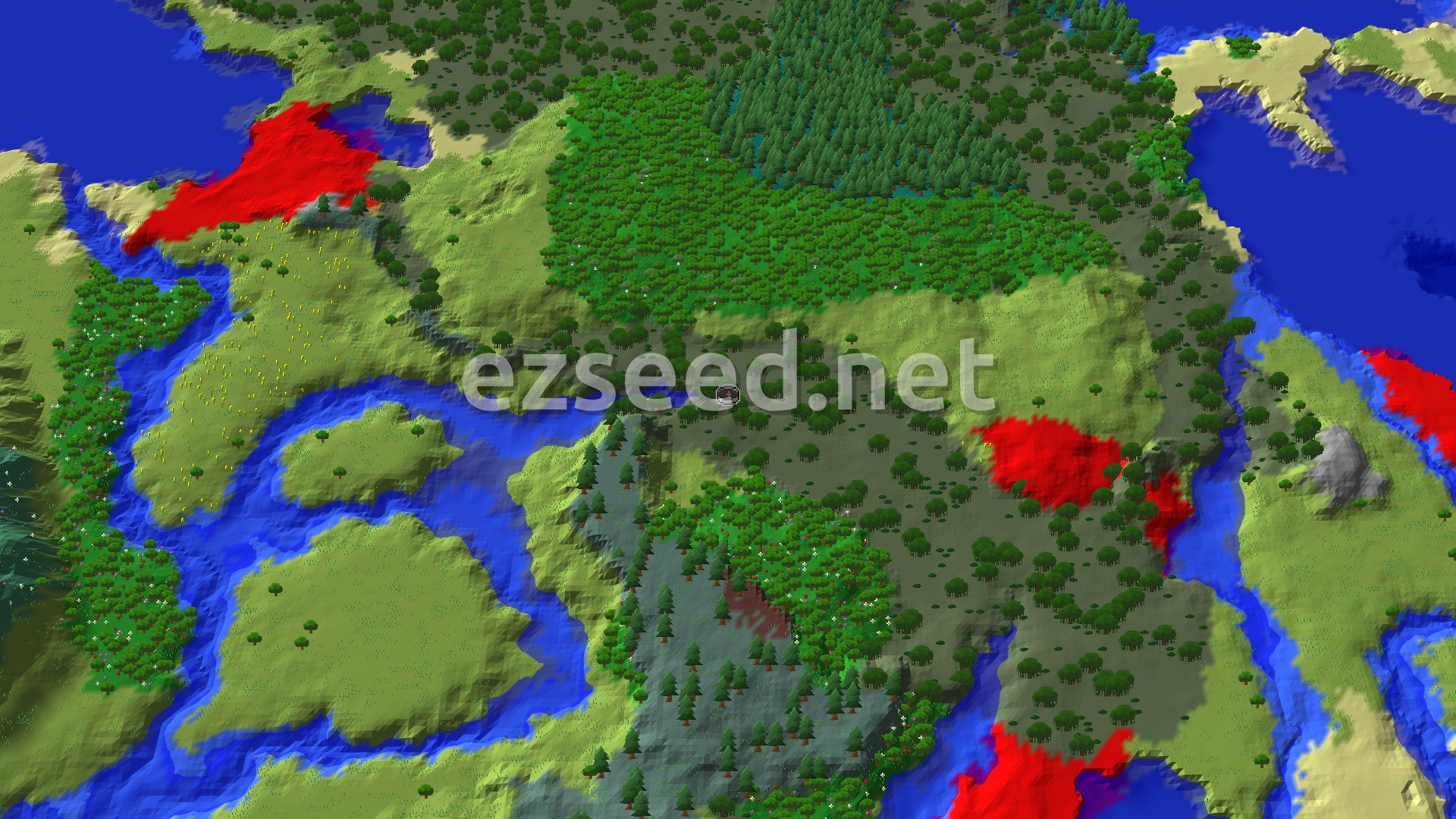 A fly-over of a swampy lowland ringed by plains, dense oak forest to the north, river channels to the west and ocean at the edges.