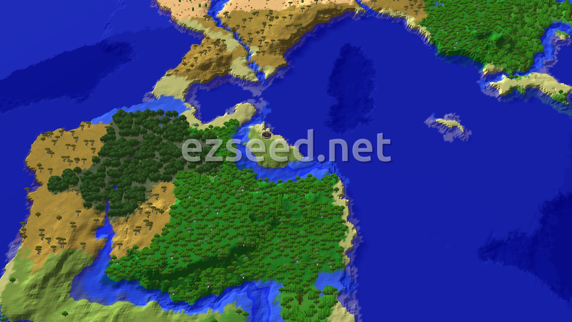 Aerial Minecraft seed map — Tiny Plains and Beach Island Beside a Lukewarm Ocean