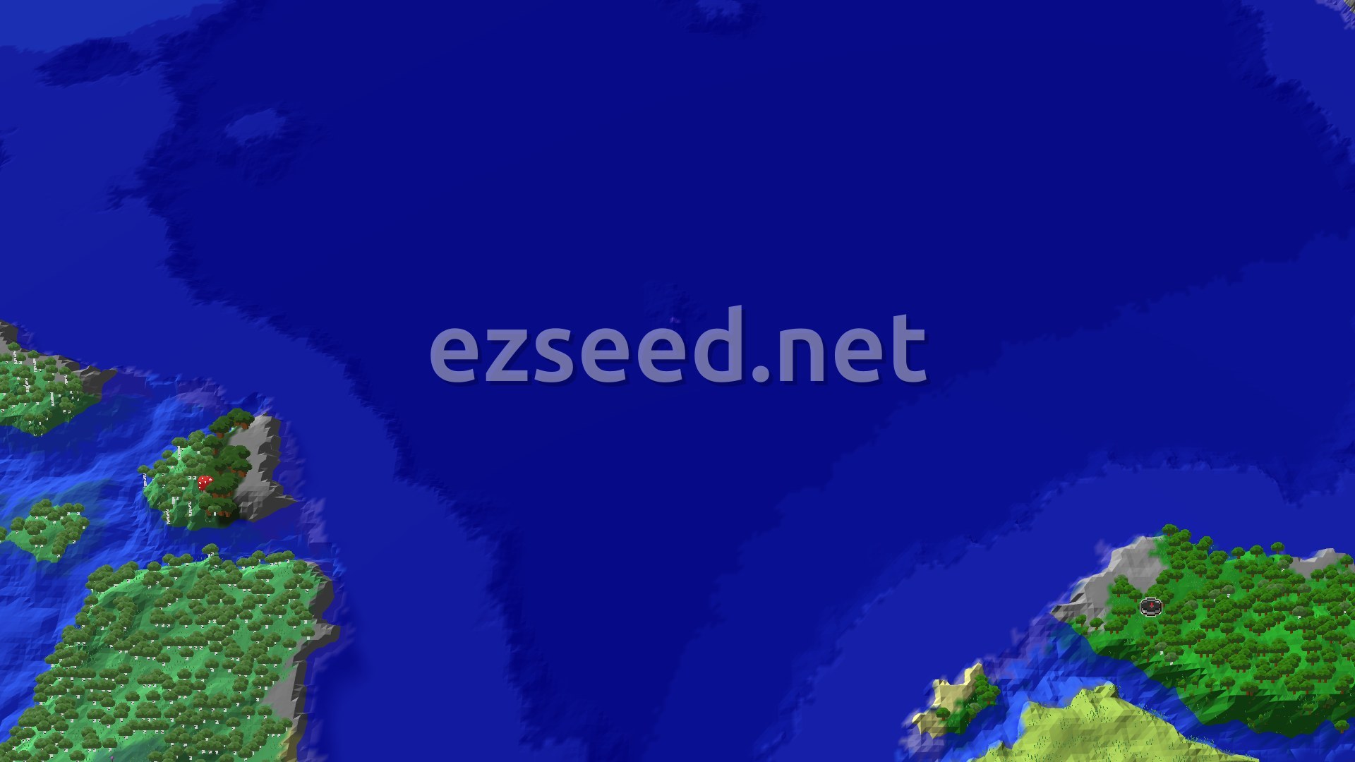 A 3D fly-over of forested hills with grey stone outcrops along a coastline, ringed by wide stretches of dark blue deep ocean.