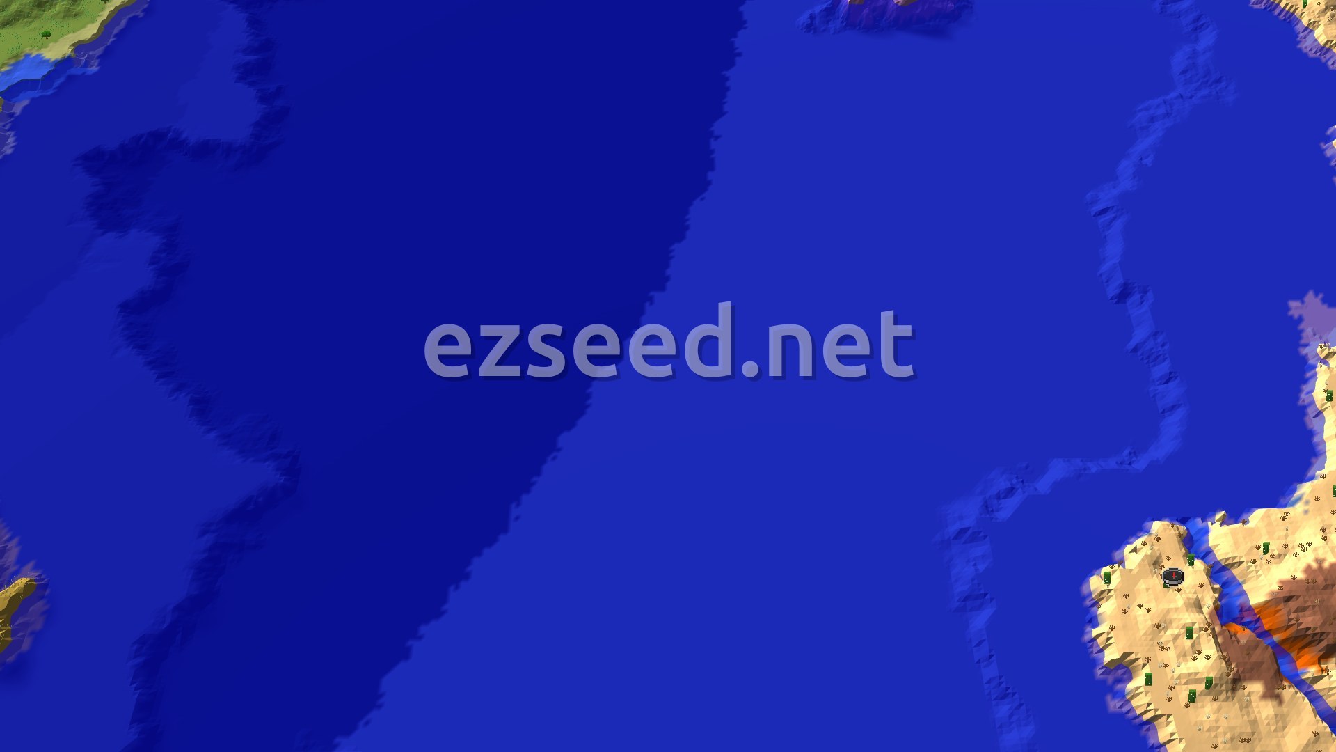 Aerial Minecraft seed map — Eroded Badlands Beside a Warm Ocean Desert Coast