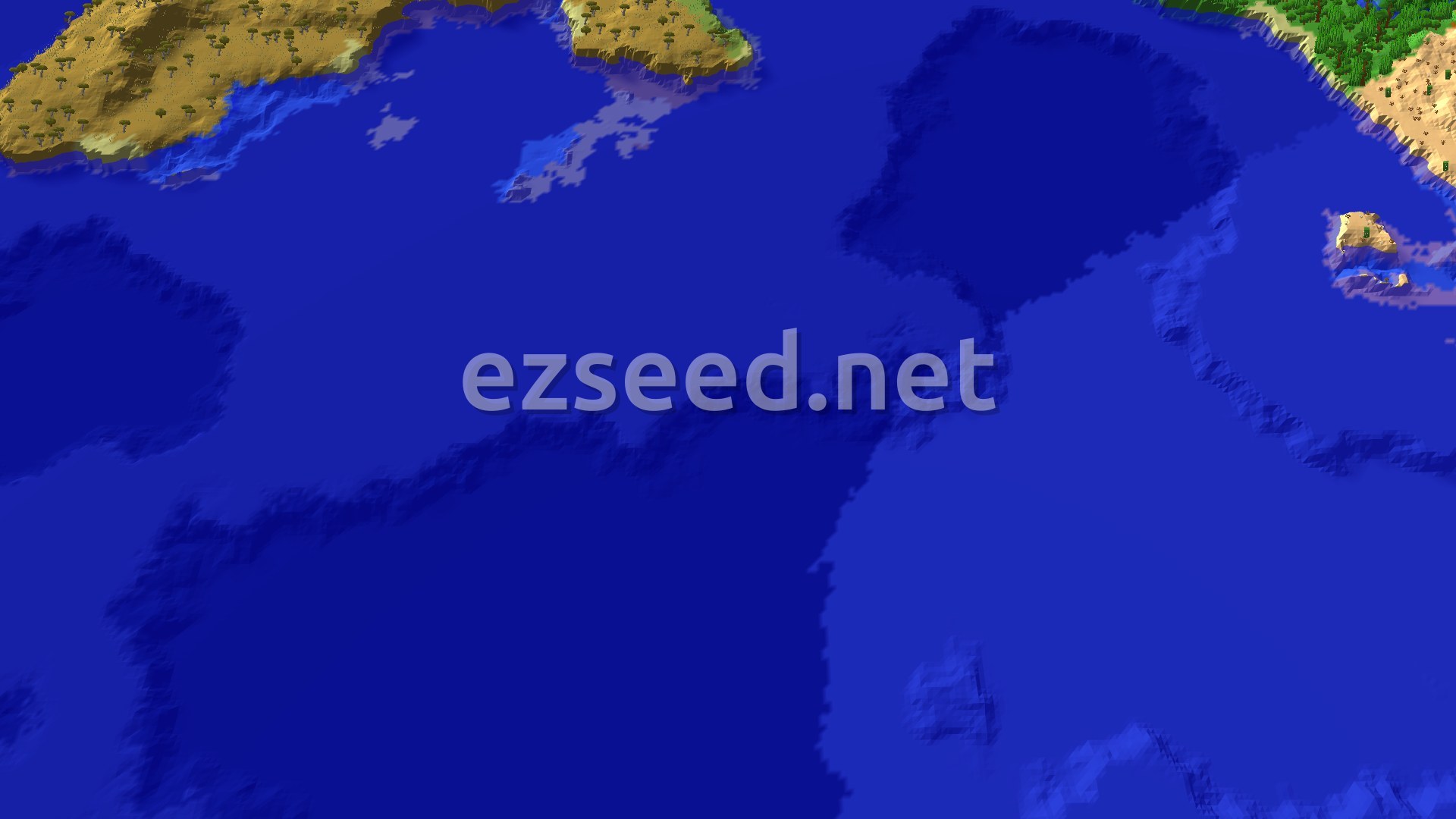 A bird's eye view of a large island surrounded by ocean, featuring plains, forests, and savanna biomes.