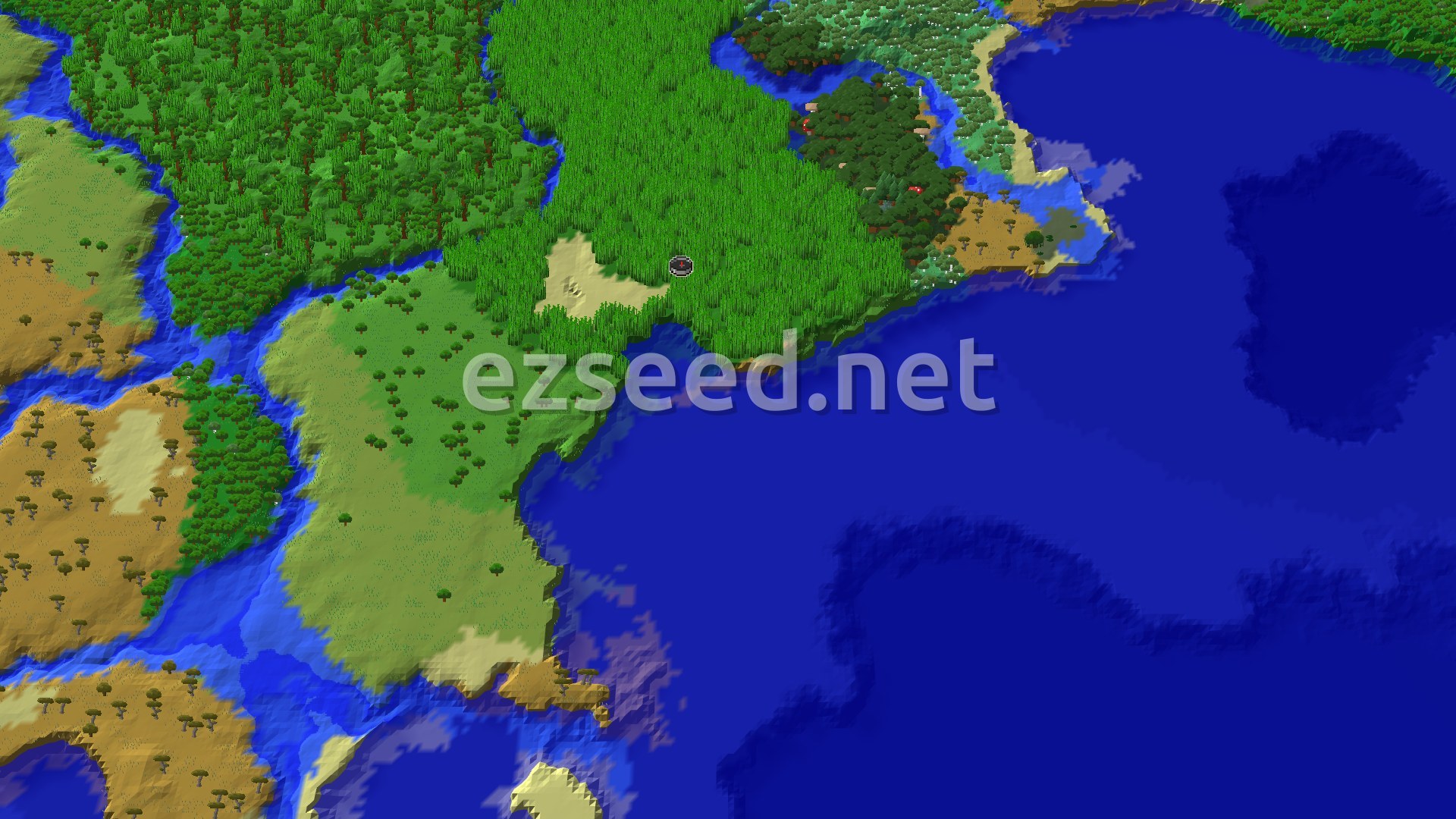Aerial Minecraft seed map — Bamboo Jungle with Lush Caves Below