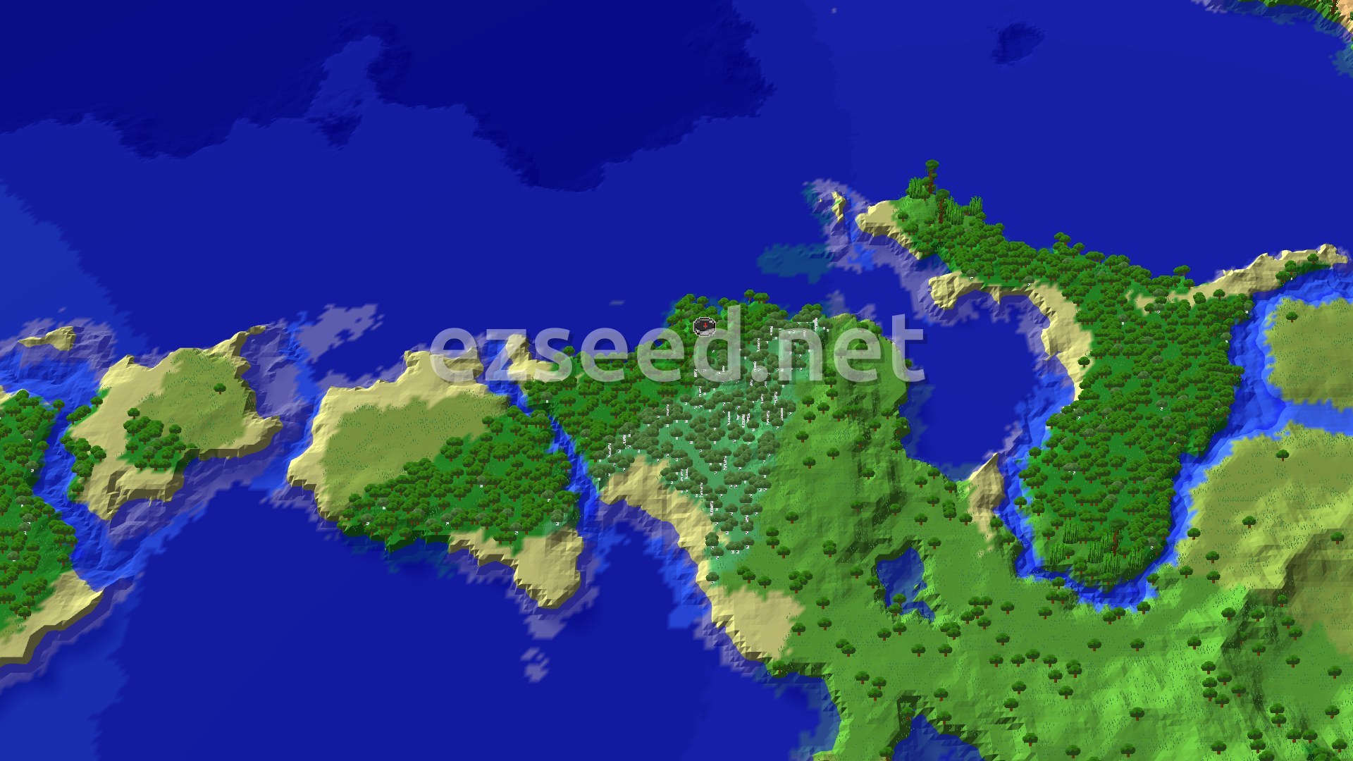 Aerial view of a forested peninsula reaching into deep blue ocean, with a pale birch grove at its centre and sandy beaches and small islands along the coast.