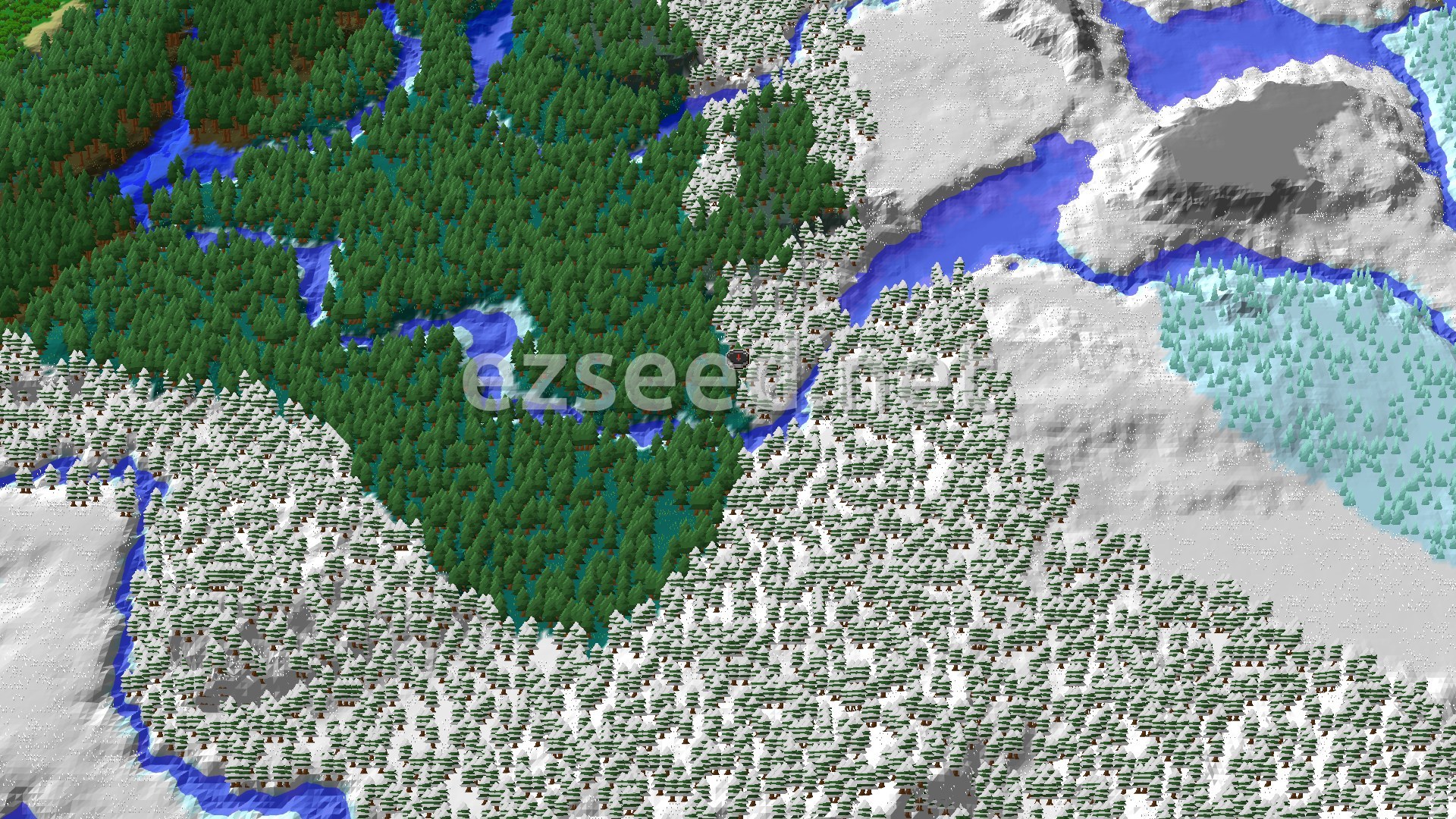 A fly-over of dark green taiga meeting snow-covered spruce, with frozen rivers and bare grey hills running off to the east.