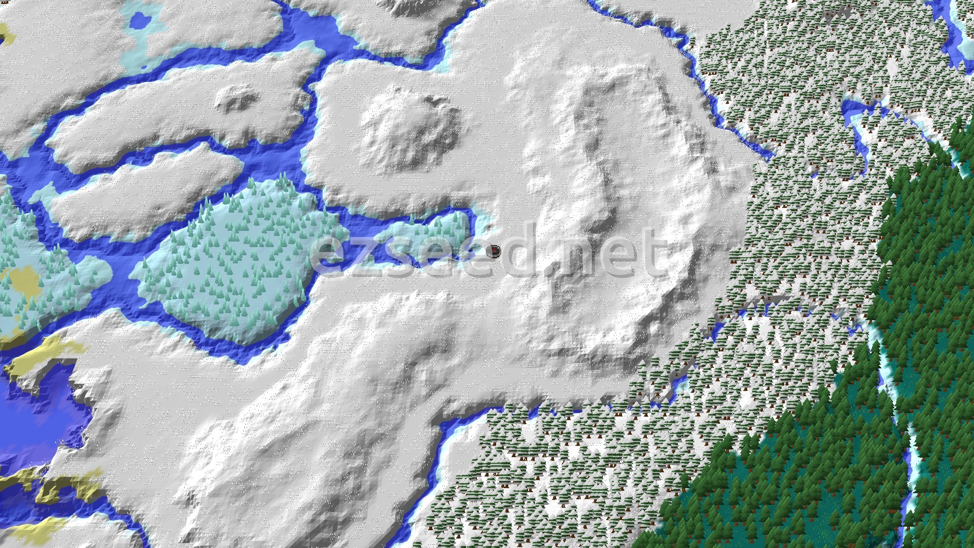 Aerial Minecraft seed map — Ice Spikes Beside a Double Village