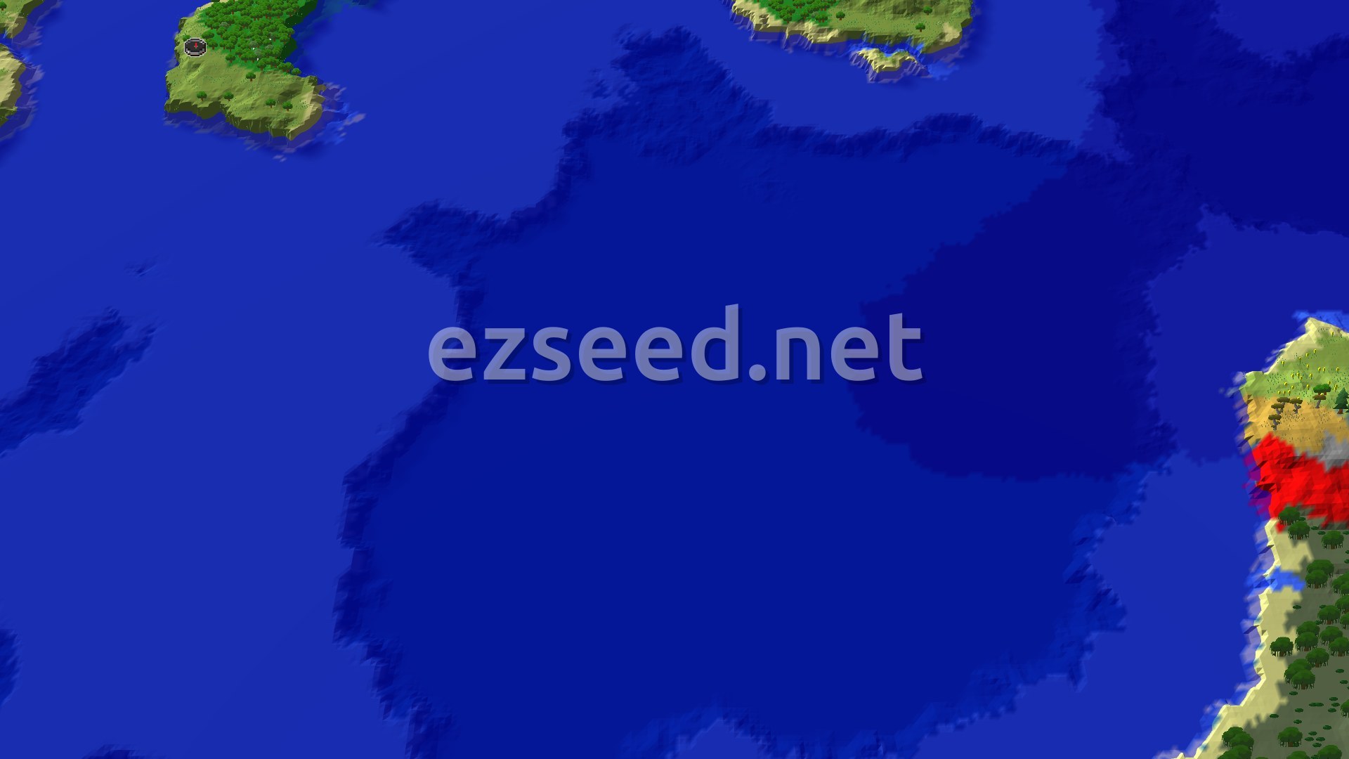 A fly-over of a green, tree-covered headland at the edge of a wide sea, with deep blue water filling most of the view.