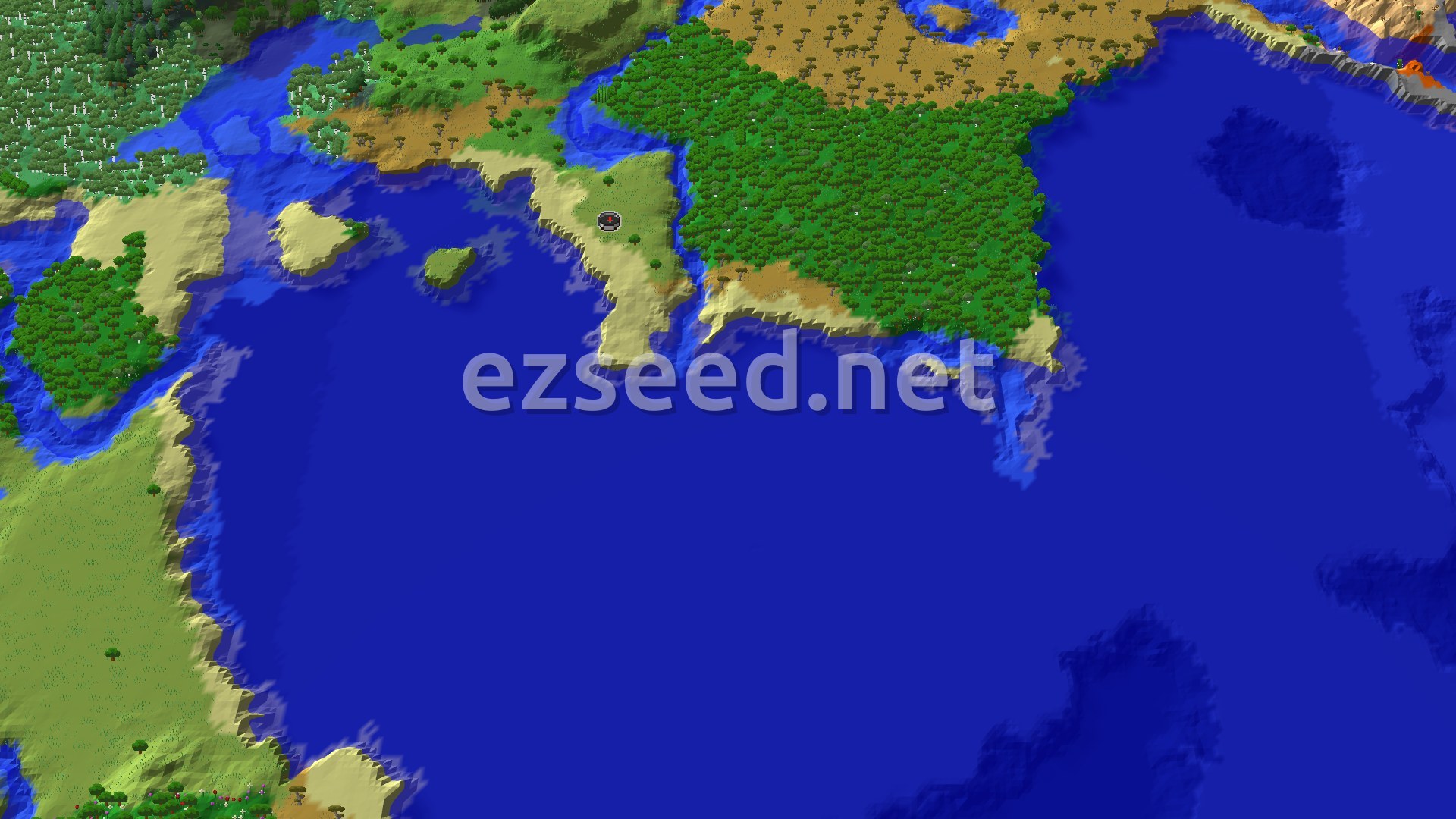 Aerial Minecraft seed map — Beach Cove Start With Buried Treasure and a Shipwreck