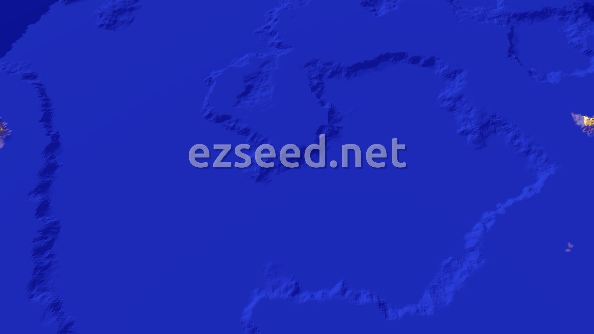 A top-down fly-over of deep blue ocean with darker ridges of seabed rising beneath the water and only tiny slivers of sand at the left and right edges.