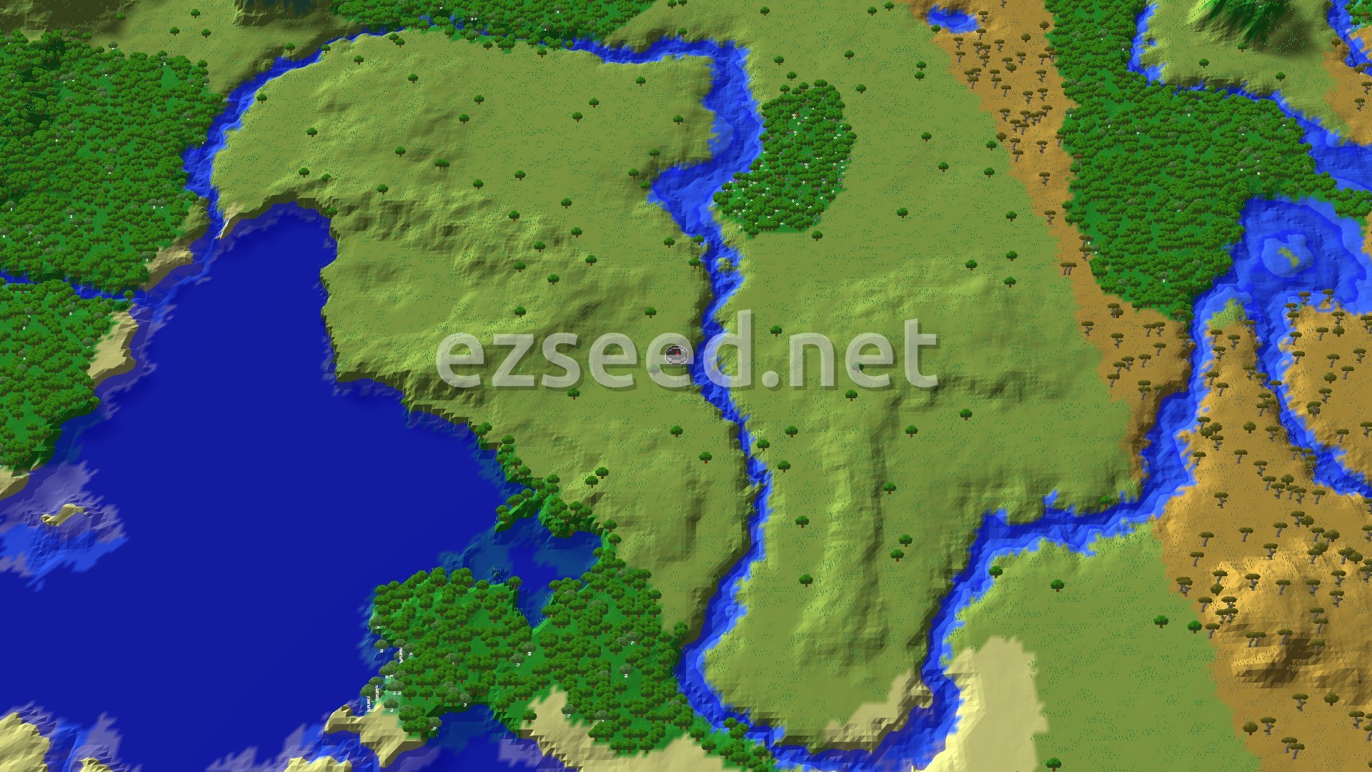 Aerial Minecraft seed map — Plains Village by a Lake, Plus a Woodland Mansion to Hunt