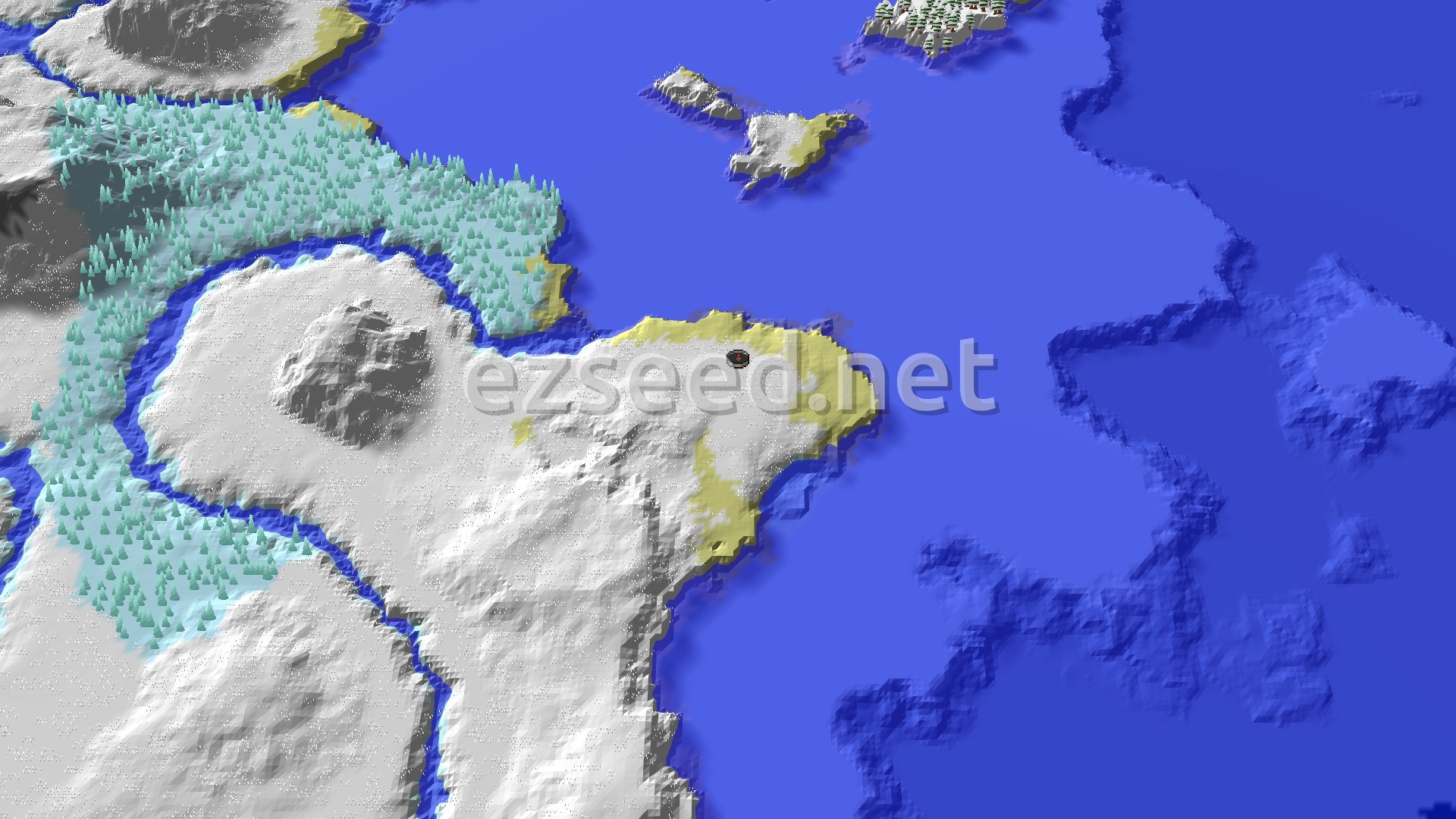 Aerial Minecraft seed map — Ice Spikes at Frozen Ocean
