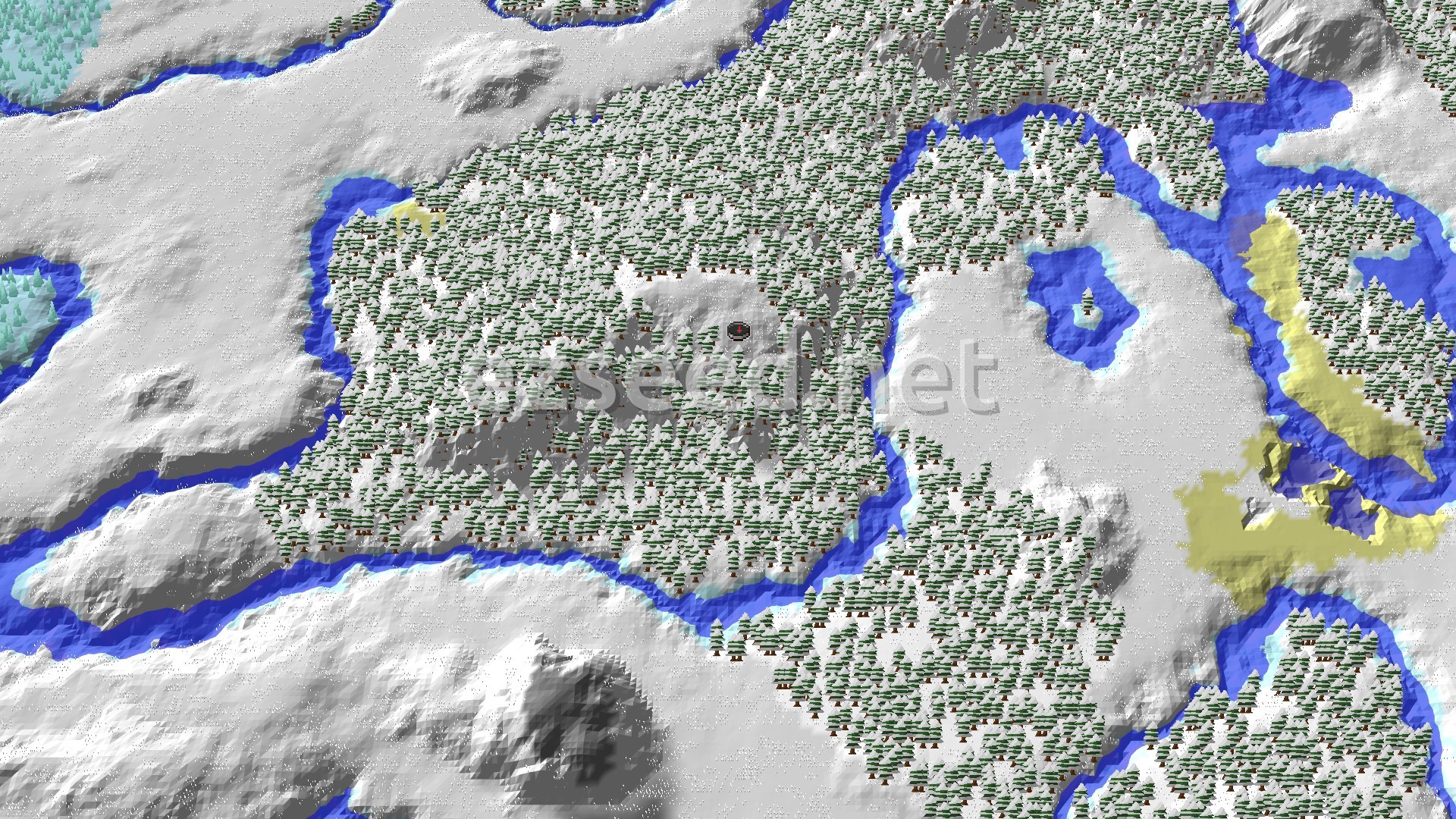 Aerial Minecraft seed map — Double Village in a Snowy Plains