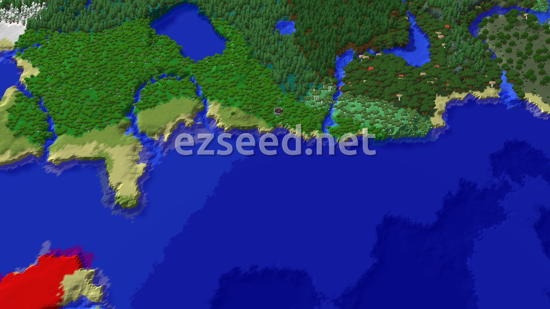 Aerial Minecraft seed map — Trail Ruins Near a Dark Forest