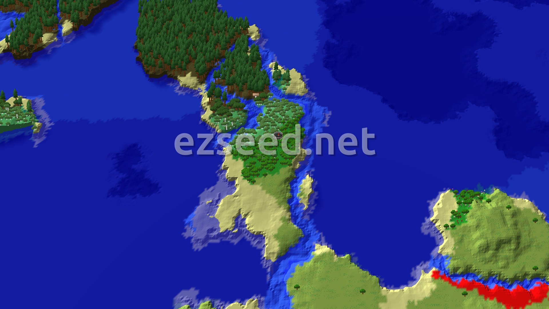 Aerial Minecraft seed map — Forest Island Surrounded by Deep Ocean