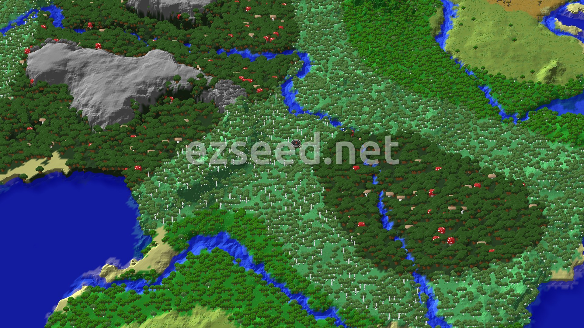 Aerial Minecraft seed map — Pale Garden Within Reach of an Old Growth Birch Forest