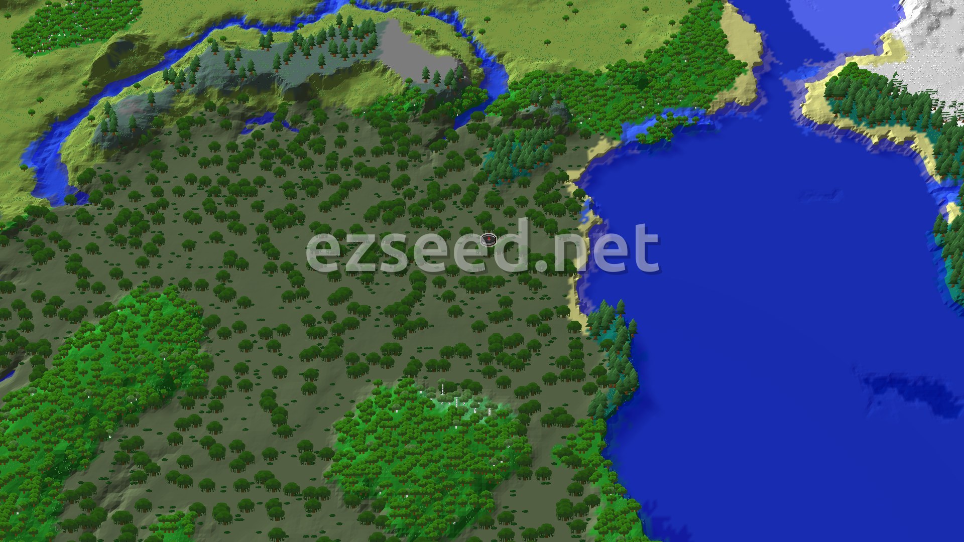 Aerial Minecraft seed map — Abandoned Camp in a Swamp at Spawn