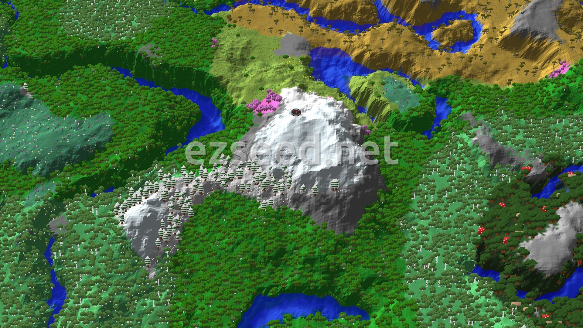 Aerial Minecraft seed map — Cherry Blossom Mountain