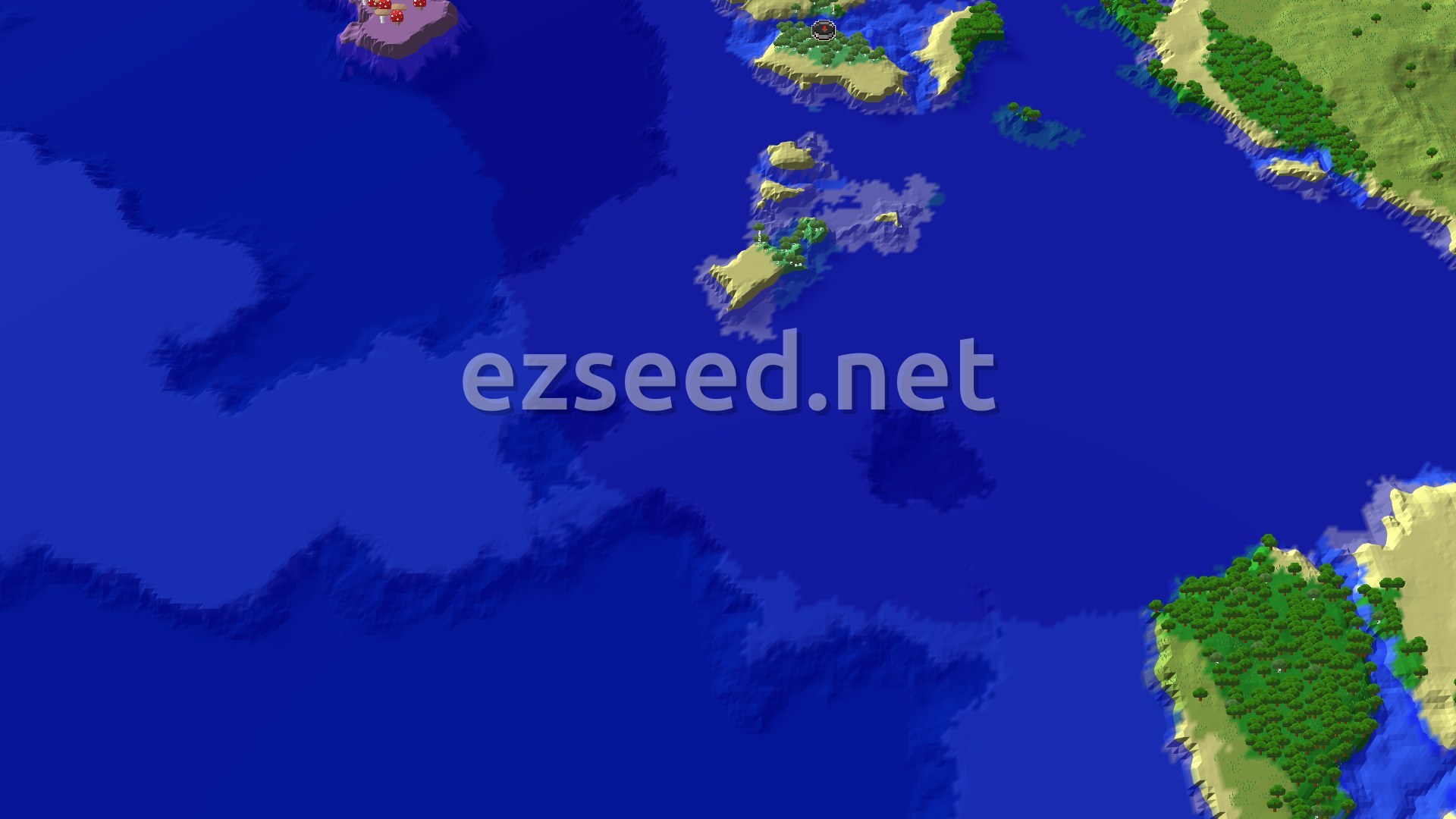 A small, tree-covered island, surrounded by vast blue ocean, with other landmasses visible in the distance.