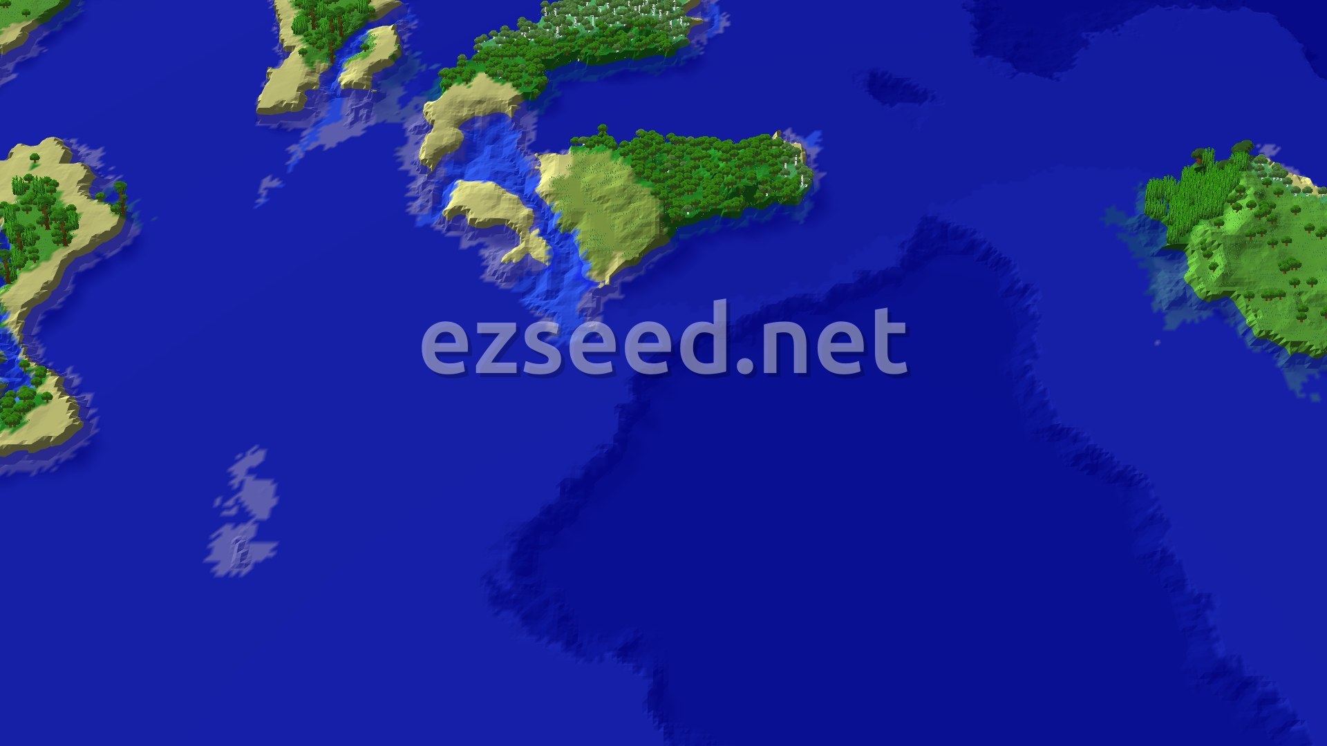 A fly-over of small green and sandy islands separated by deep blue ocean, with forested coasts and pale beaches.