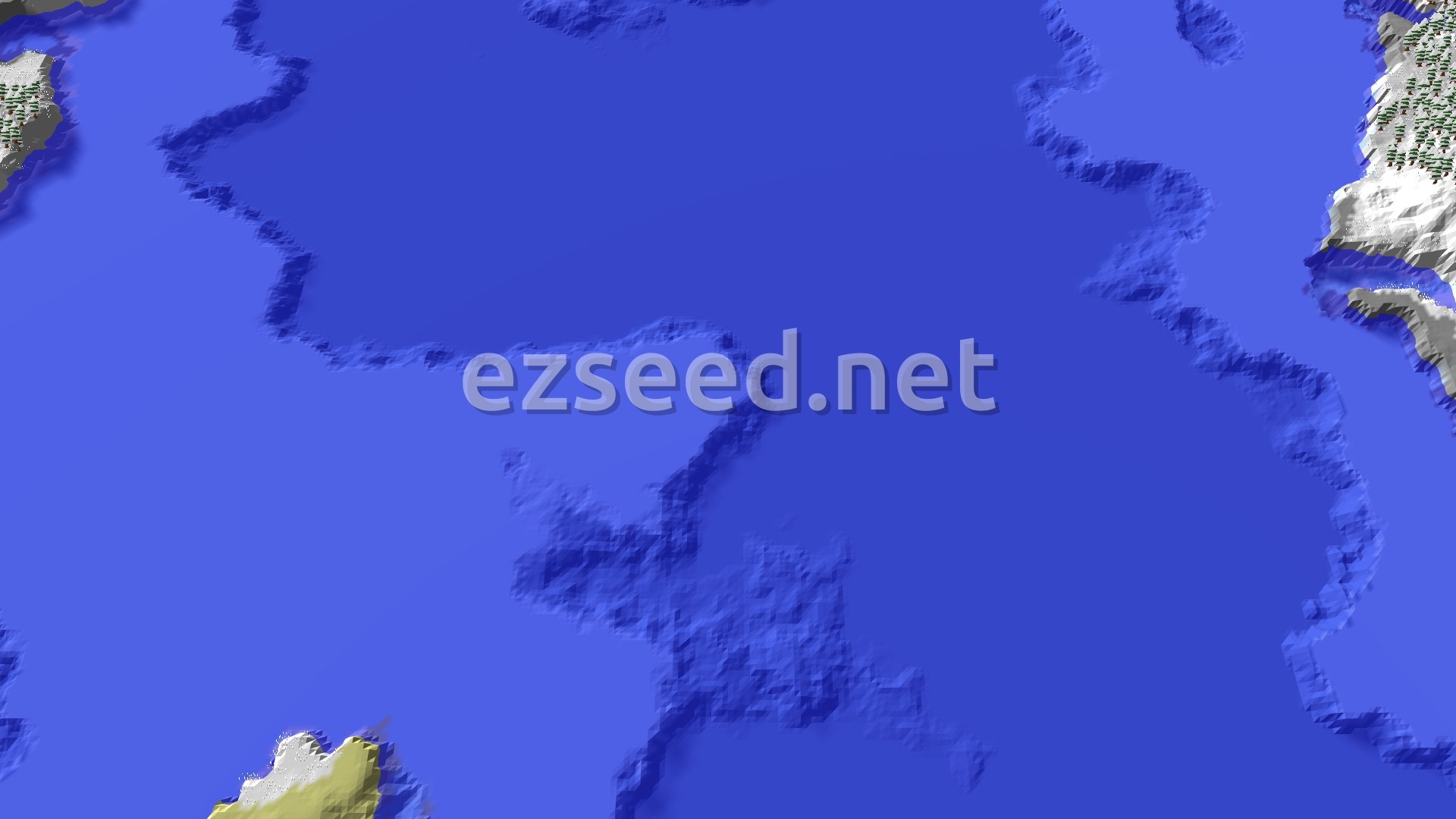 Aerial Minecraft seed map — Frozen Ocean Coast With an Ancient City and Ocean Monument