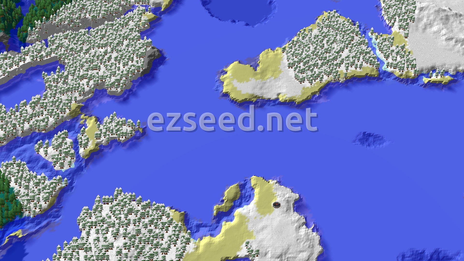 Aerial Minecraft seed map — Snowy Taiga Island With a Buried Treasure at Your Feet