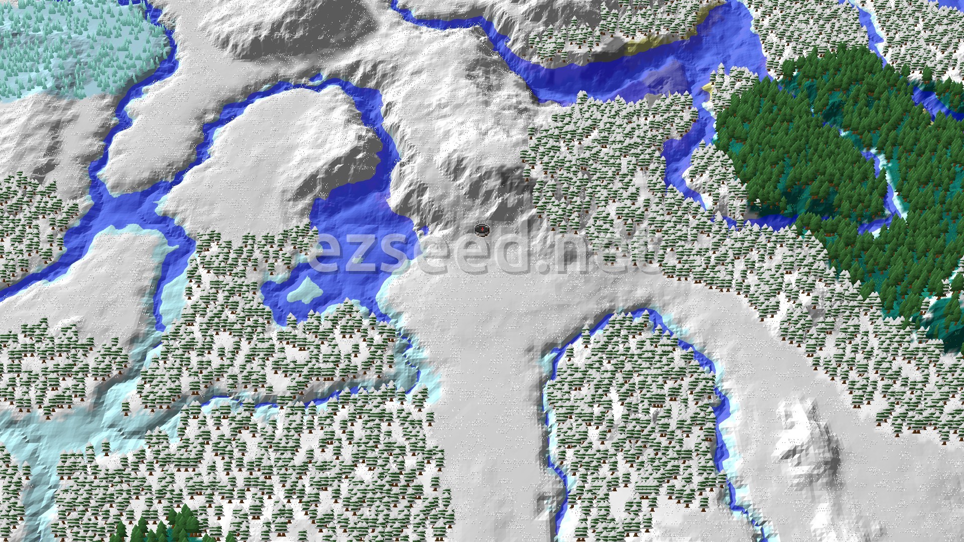 Aerial Minecraft seed map — Nether Fortress Beyond a Snowy Plains Start