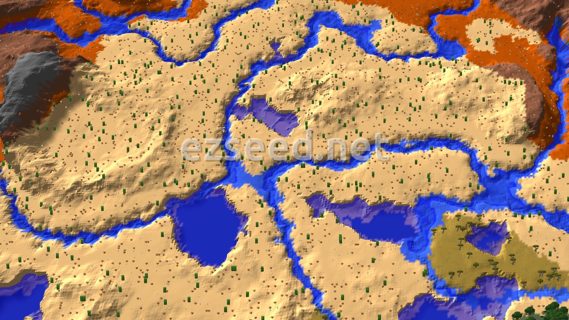 Aerial Minecraft seed map — Badlands with Eroded Badlands